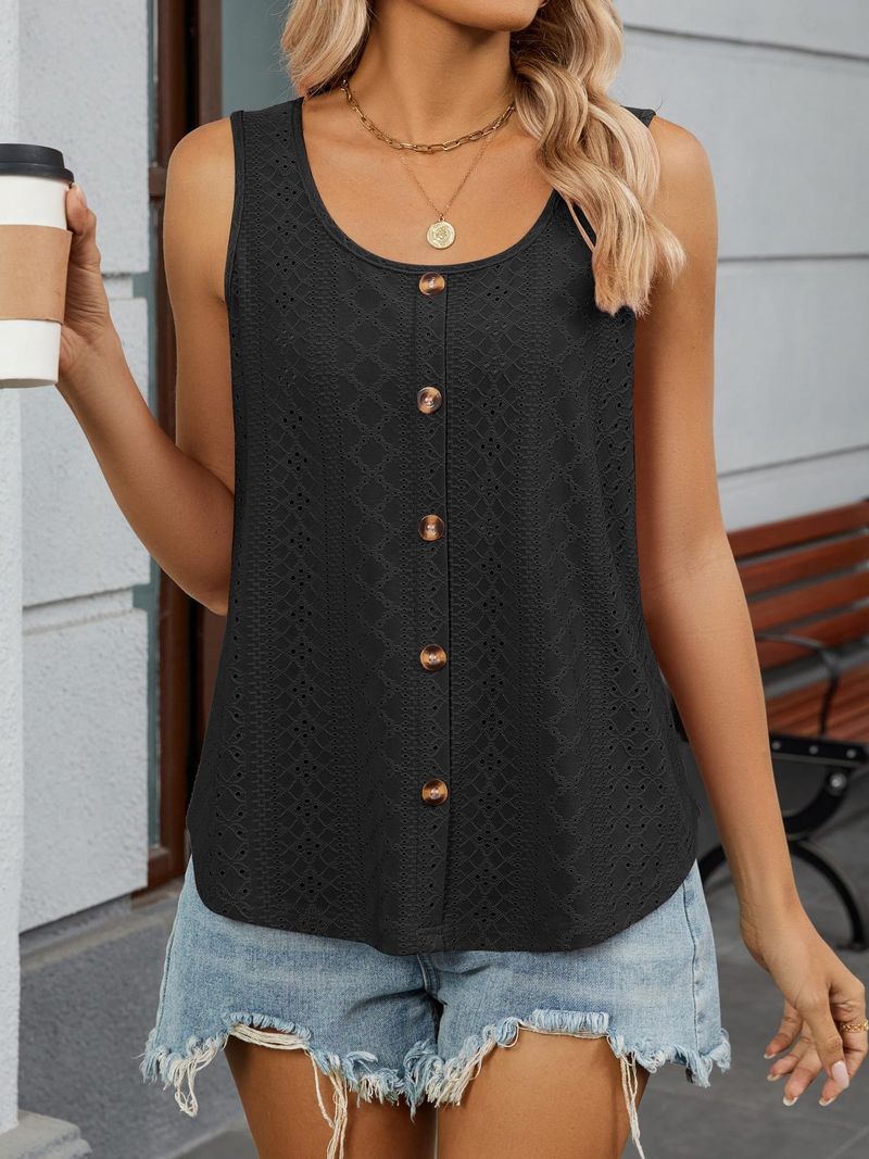 2025 Sommer Neue Rundhals Ärmellose Feste Farbe Strap Mode Lässig Taste Aushöhlen Weste_voghion.com