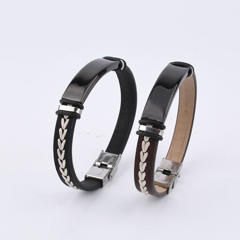 Bracciale unisex in acciaio inossidabile con incisione personalizzata in titanio, in corda intrecciata in pelle da uomo_voghion.com