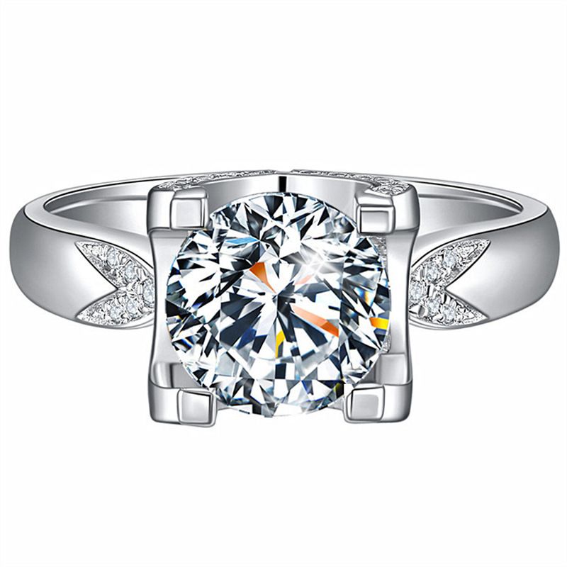 Korean Style Moissanite For Women Plated PT950 New Bull Head Heart Simulated Diamond Proposal Engagement Ring_voghion.com