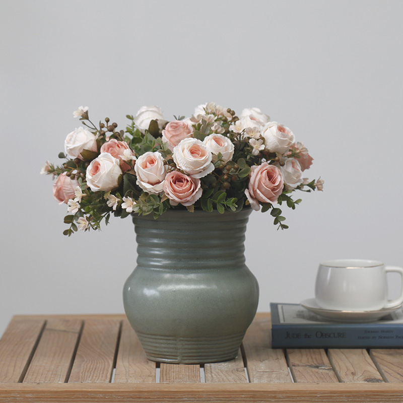 Wholesale artificial flowers 5 heads classical rose bunch wedding home decoration fake flowers road guide movable door lintel floral art_voghion.com