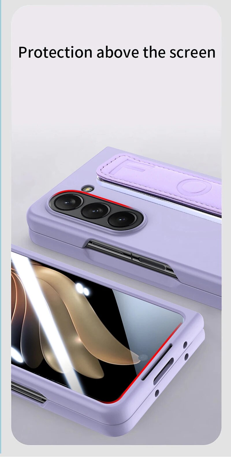 Custodia per telefono con cinturino da polso in pelle PU per Samsung Galaxy Z Fold 5 5G con copertura in plastica di protezione in vetro dello schermo frontale_voghion.com