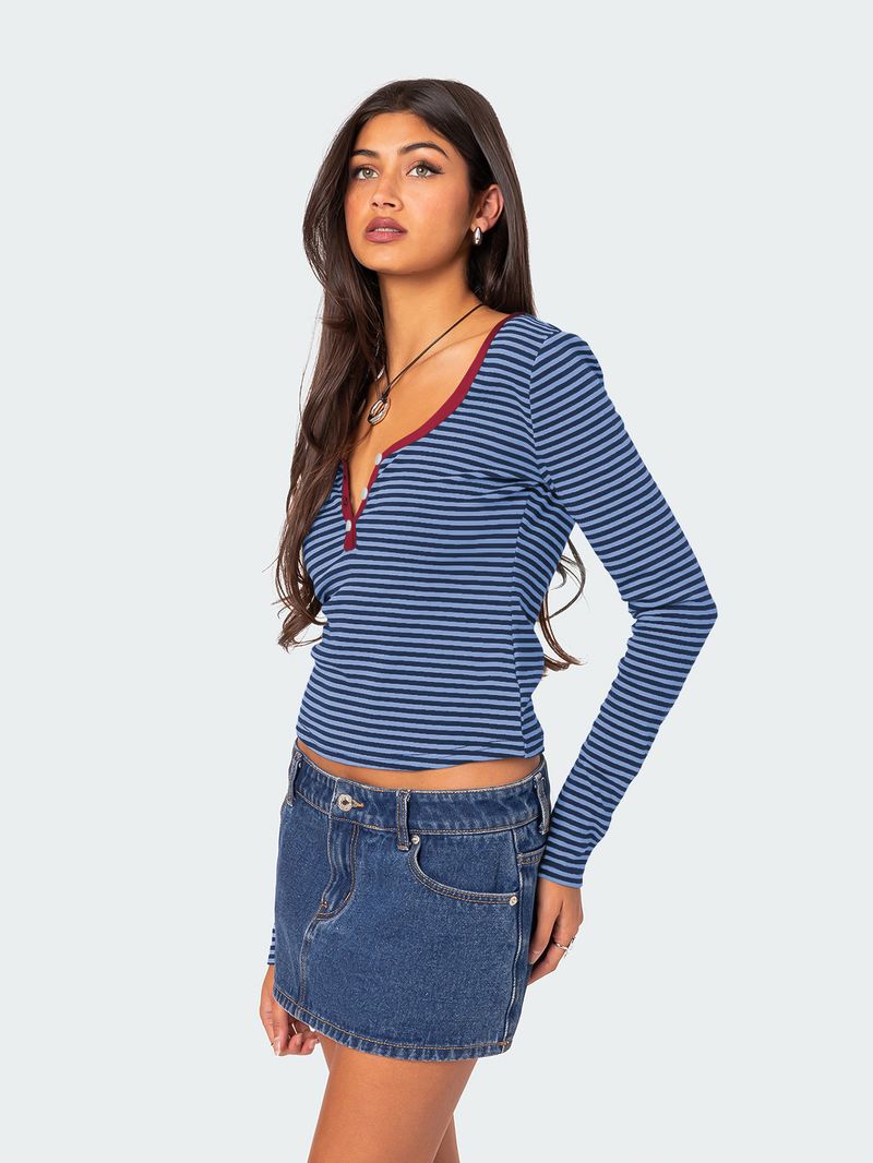 Chemise boutonnée en tricot rayé pour femme, coupe slim en coton avec blocs de couleurs_voghion.com