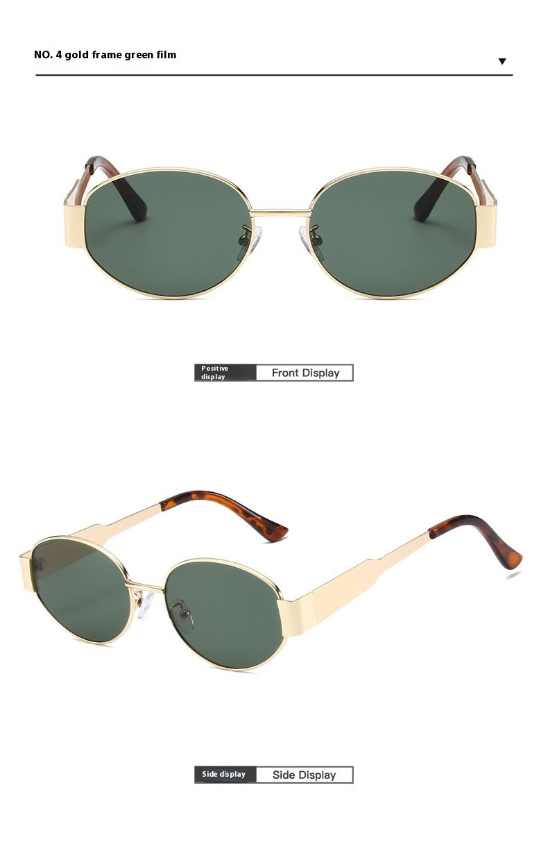 Retro New Small Frame Fashion Sunglasses Hong Kong Style Wear and Match Travel Sunglasses Full Frame Casual Elliptical Frame Glasses_voghion.com
