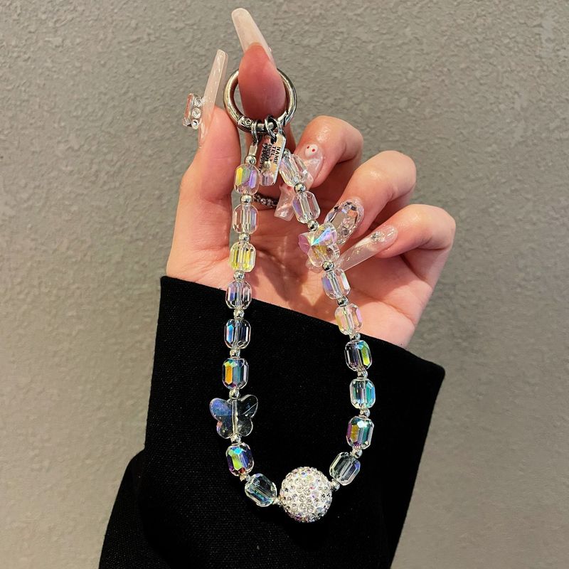 Crystal Phone Chain Strap - Rhinestone Beaded Lanyard With Bow Charm For Phone Case, Wrist Strap & Crossbody Accessory_voghion.com