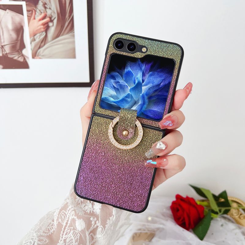 For Samsung Galaxy Z Flip 3 4 5 6 5G Luxury Business Ring Gradient Leather Phone Case Cover_voghion.com