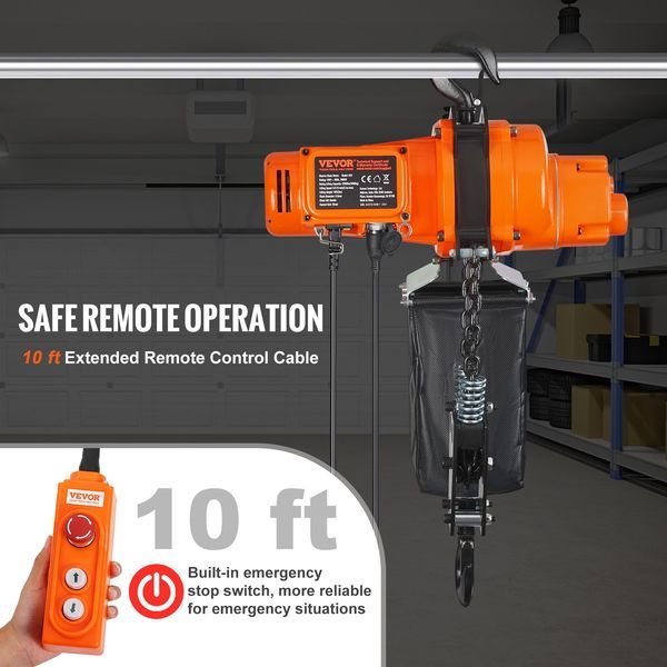 Electric Chain Hoist Single Phase Crane Hoist 2200 Lbs Load 10 Ft Lifting_voghion.com