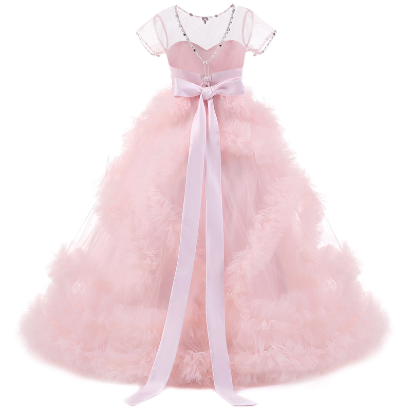 Robe de princesse pour mère et enfant, tenue de soirée de mariage, longue traîne, pompadour, robe de spectacle_voghion.com