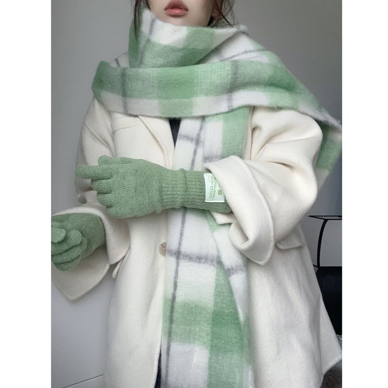 Sciarpa oversize da donna in mohair spesso e scozzese, calda e versatile, stile autunno-inverno, stile coreano_voghion.com