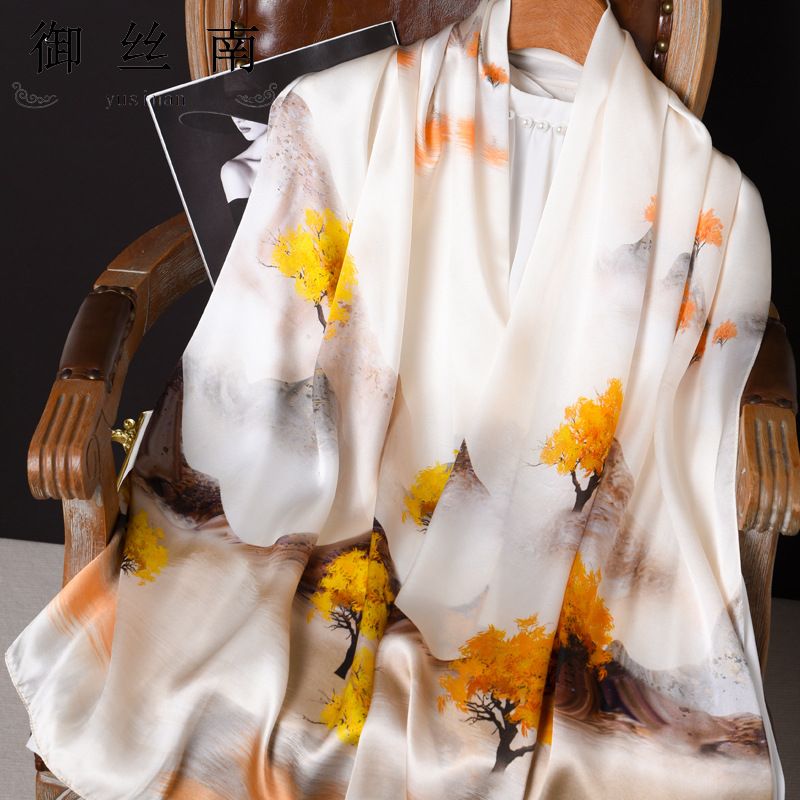 Sciarpa regalo lunga e piccola in raso di seta di gelso 100% stile cinese Hangzhou per donna_voghion.com