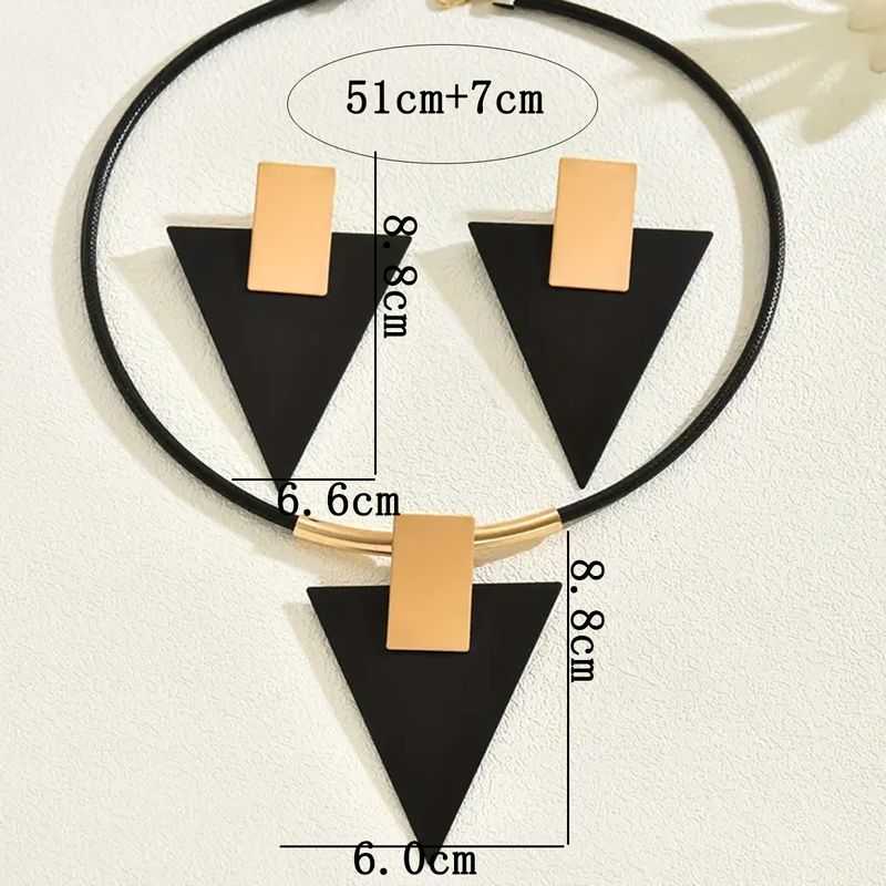 Jewelry Sets Necklace Earring Set Ring Bracelet Set Three-Piece Women's Jewelry Set, Geometric Rectangle Inverted Triangle Two-Tone Pendant With Blac_voghion.com