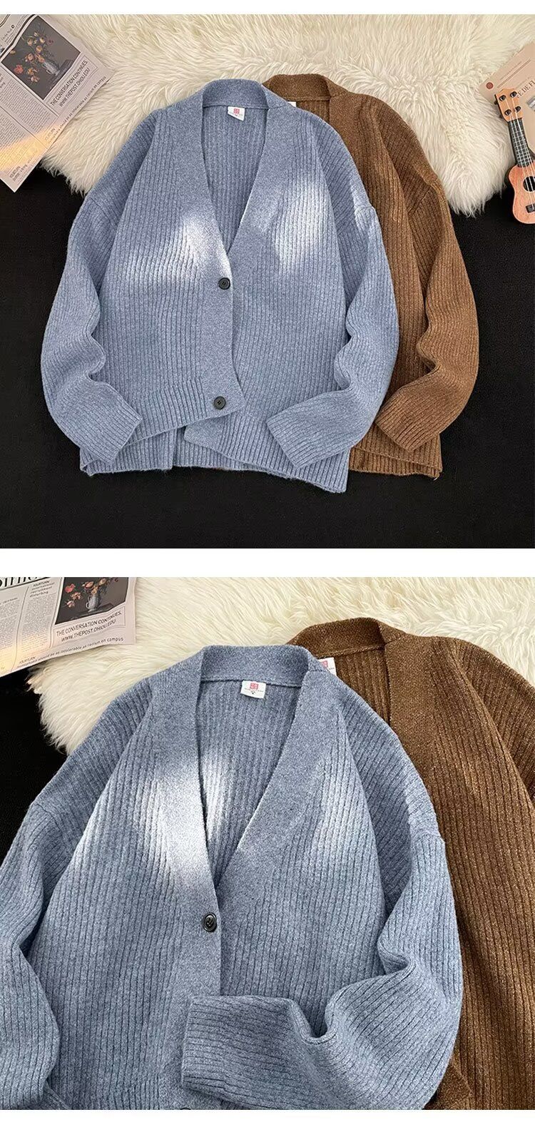 Herfst 2025 Nieuwe Cardigan Amerikaanse Casual Lazy Style V-hals Gebreide Trui Heren Effen Kleur Jas Trendy_voghion.com