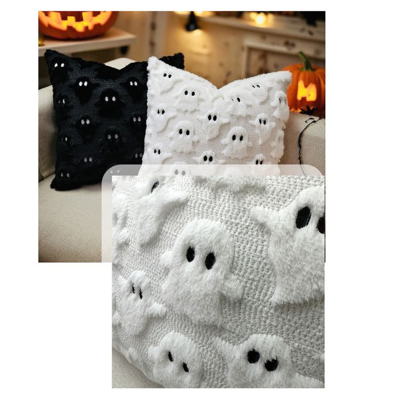 Halloween Plush Embroidery Black And White Decorative Cushion 2025 Fall/Winter New_voghion.com
