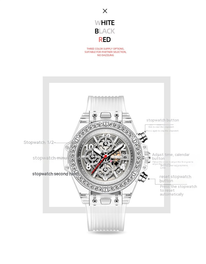 Nuovo orologio Kingston Brand Diamond Set orologio al quarzo trasparente Orologio rosso netto impermeabile Orologio da coppia per uomo e donna Trend_voghion.com