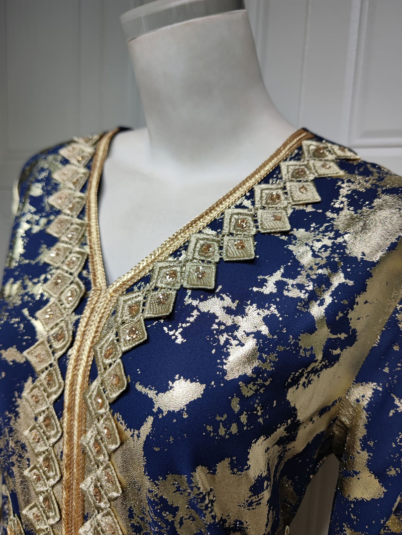 Damekjole forgyldt muslimsk chiffonkåbe med bæltekjole_voghion.com