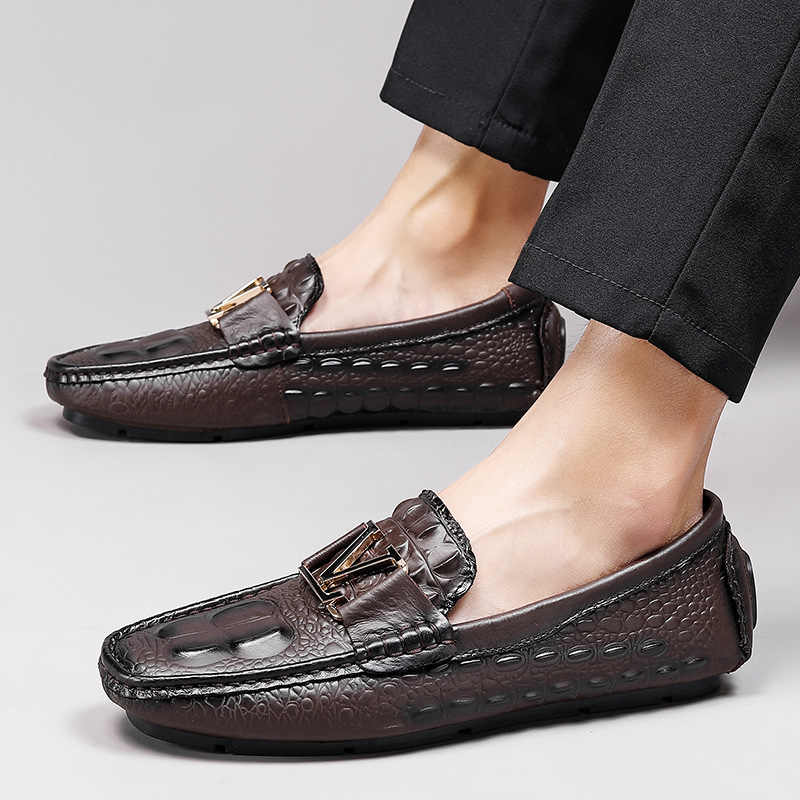 Übergroße britische Freizeitschuhe mit Krokodilmuster und Oberschicht, Herrenschuhe aus echtem Rindsleder_voghion.com