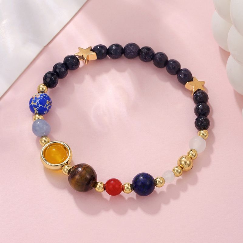 Best Selg Jewelry Universe Galaxy Solar System Eight Planets Agate Natural Stone Adjustable Bracelet_voghion.com