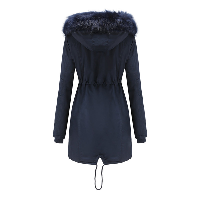 Giacca imbottita da donna calda imbottita in cotone con cotone ispessito e soffice, berretto staccabile, ampio collo in pelliccia_voghion.com
