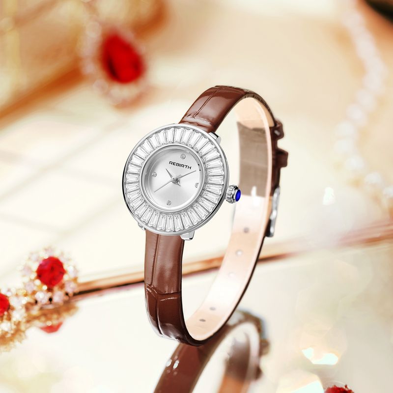 REBIRTH 2033 Montre-bracelet à quartz pour femme, style rétro, décontractée, avec bracelet en cuir, tendance, cadeau idéal_voghion.com