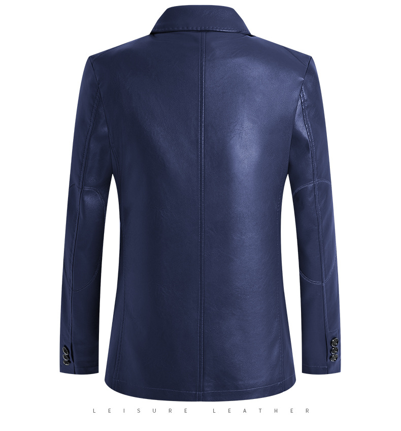 Herrenbekleidung Herren-Blazerjacke aus PU-Leder – Slim Fit Business Casual Anzugmantel mit knitterfreiem Design, mehreren Taschen_voghion.com