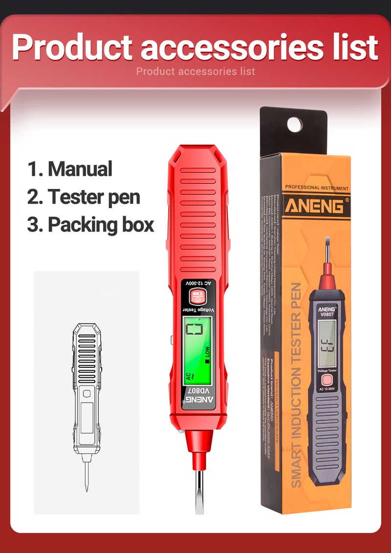 ANENG VD807 Smart Induction Tester Pen AC 12-300V Voltage Tester NCV Sensor Wire Detector 50/60Hz Professional Electrician Tool_voghion.com