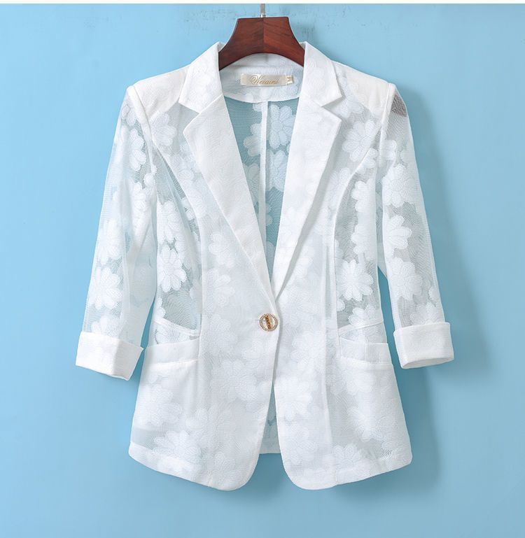Giacca da abito piccola in pizzo da donna, da indossare come capospalla, popolare e alla moda, camicia estiva sottile con maniche a tre quarti e protezione solare._voghion.com