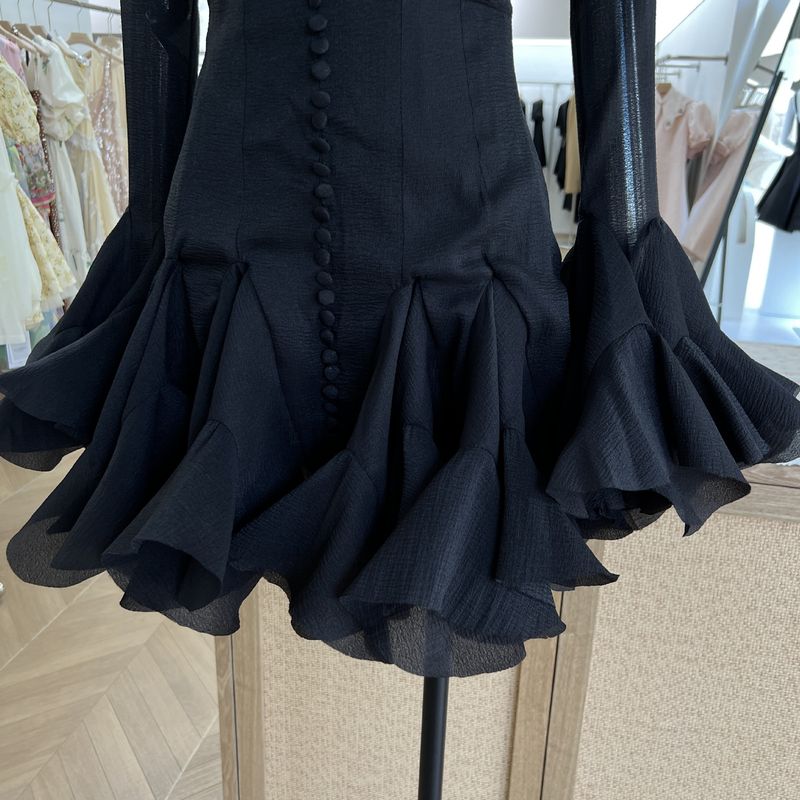 Damenbekleidung Nische Flower Fairy Bud Buttoned Slim Dress Sweet Salt Einzigartiges Design Einfarbig Kurz_voghion.com