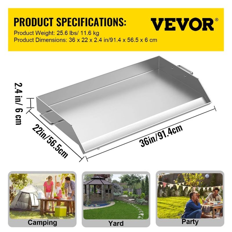 2 X 22 Gas BBQ Charcoal Griddle And Universal Grease With Flat 36 Handles Steel Stainless Rectangular Top Grill Plate NonStick_voghion.com