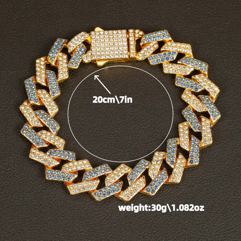 Collana con catena cubana intarsiata con diamanti blu bicolore da uomo, design unico, bracciale hip-hop alla moda_voghion.com