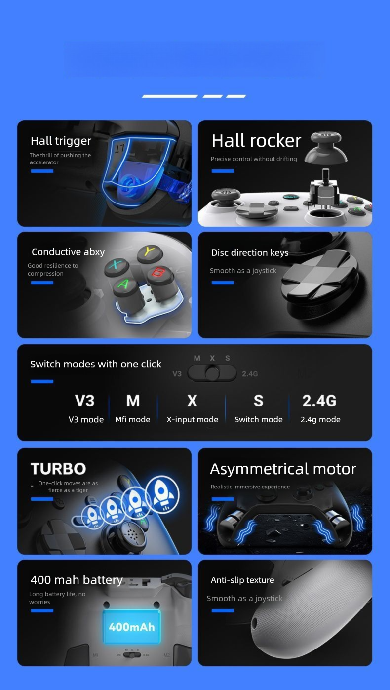Game Controller Wireless PC Steam Bluetooth Drei-Modus Halle Joystick Trigger Schalter Multi-Plattform Universal_voghion.com