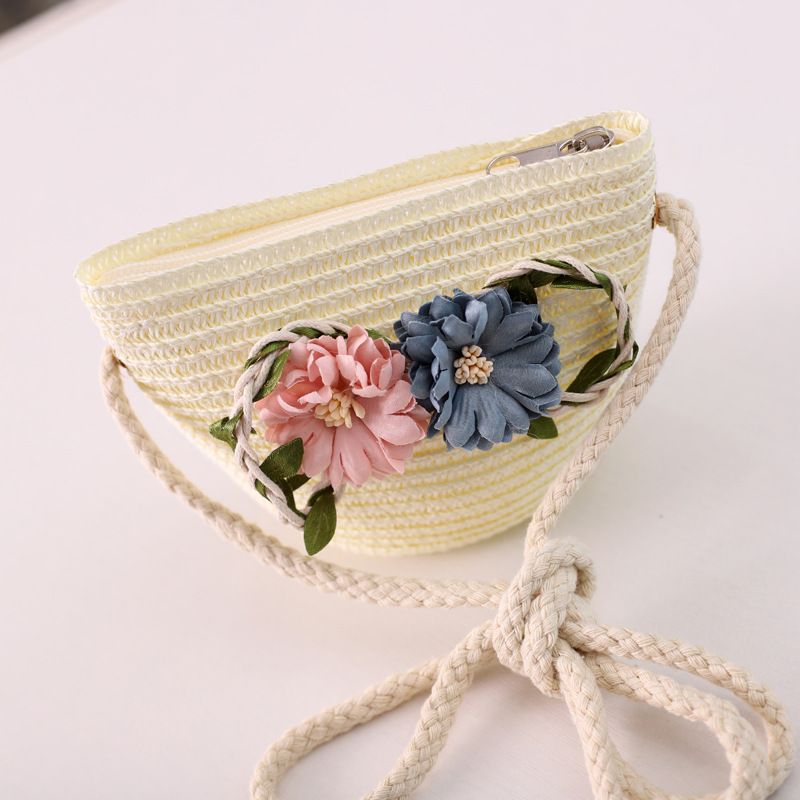 Set di borse di paglia per bambini nuovi estivi, cappello parasole per fiori freschi da spiaggia per bambini_voghion.com