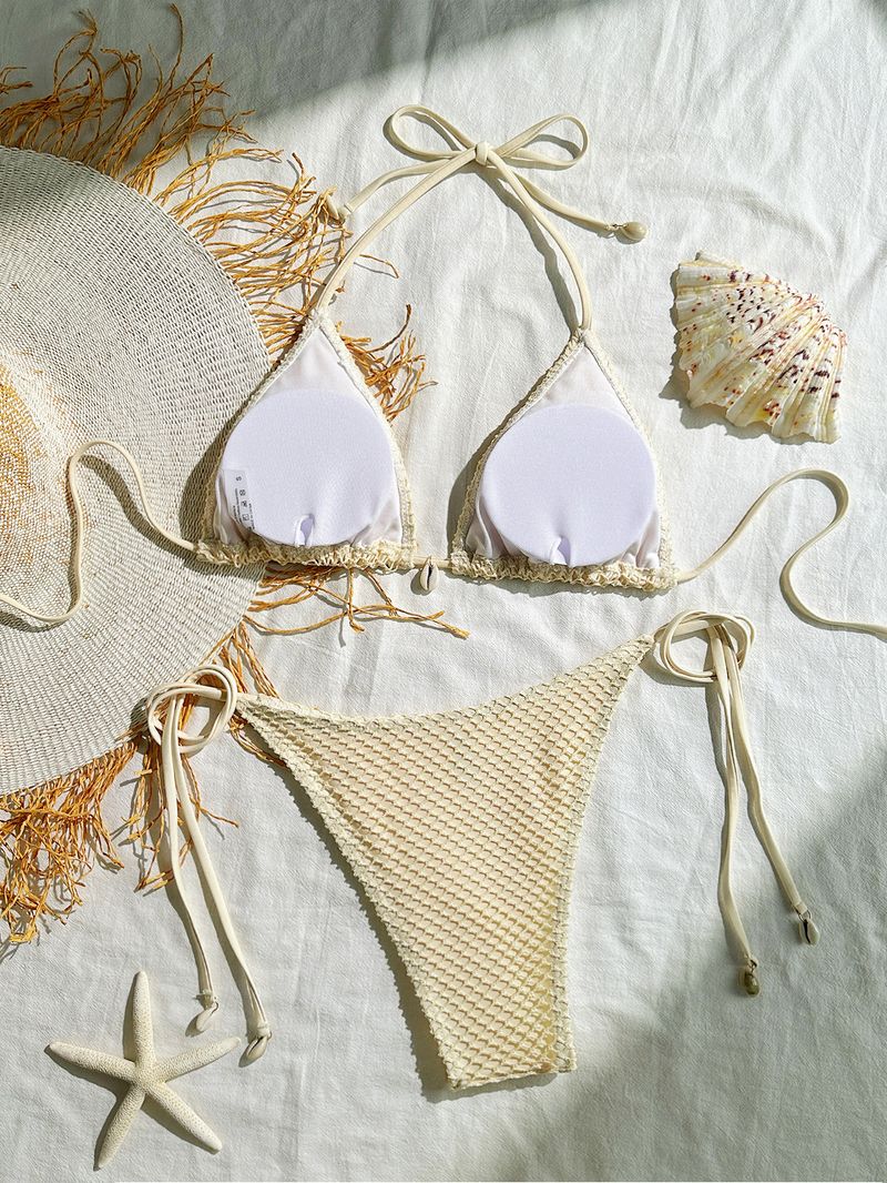 Bikini da spiaggia con ferretto e top a rete, sexy, tinta unita, da donna_voghion.com