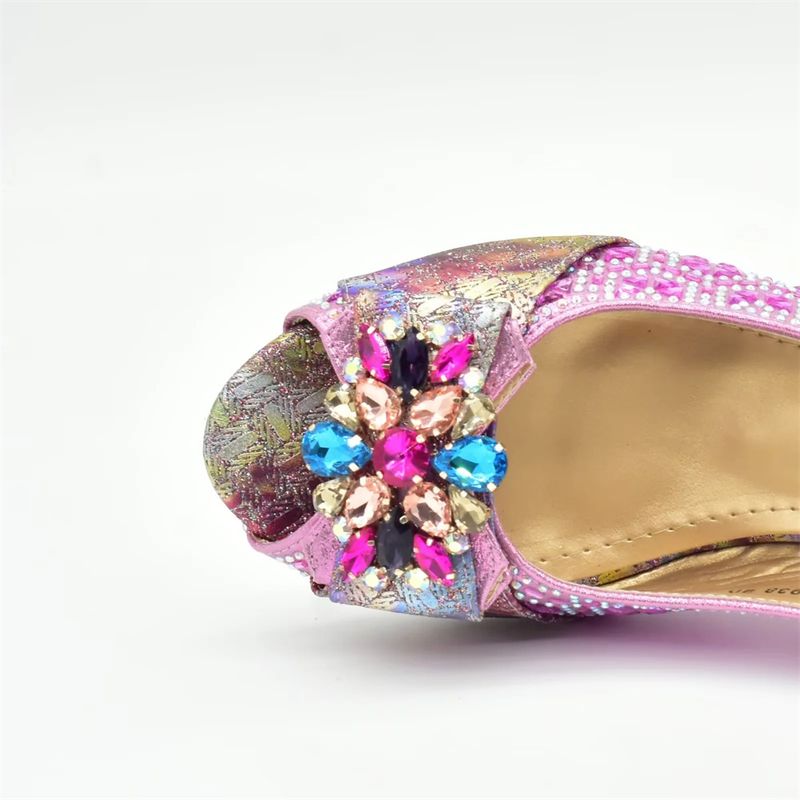 Skotaske med diamantpressetilbehør blomsterspænde højhælede sandaler Mode banket bryllupsfest_voghion.com
