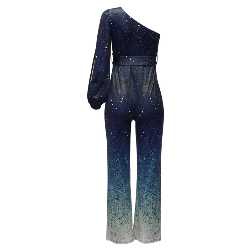 Dammode gradient färgtryck diagonal krage långärmad sexiga byxor i ett stycke med vida ben_voghion.com