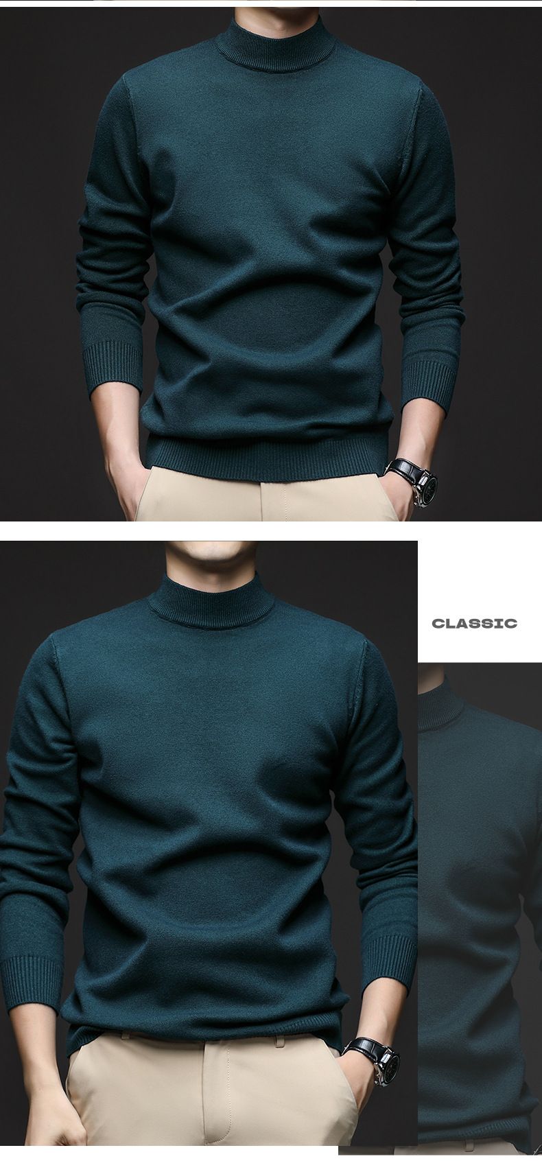 Maglione semi-dolcevita da uomo slim fit – Pullover essenziale in maglia autunnale, strato di base morbido ed elegante per abbigliamento casual_voghion.com