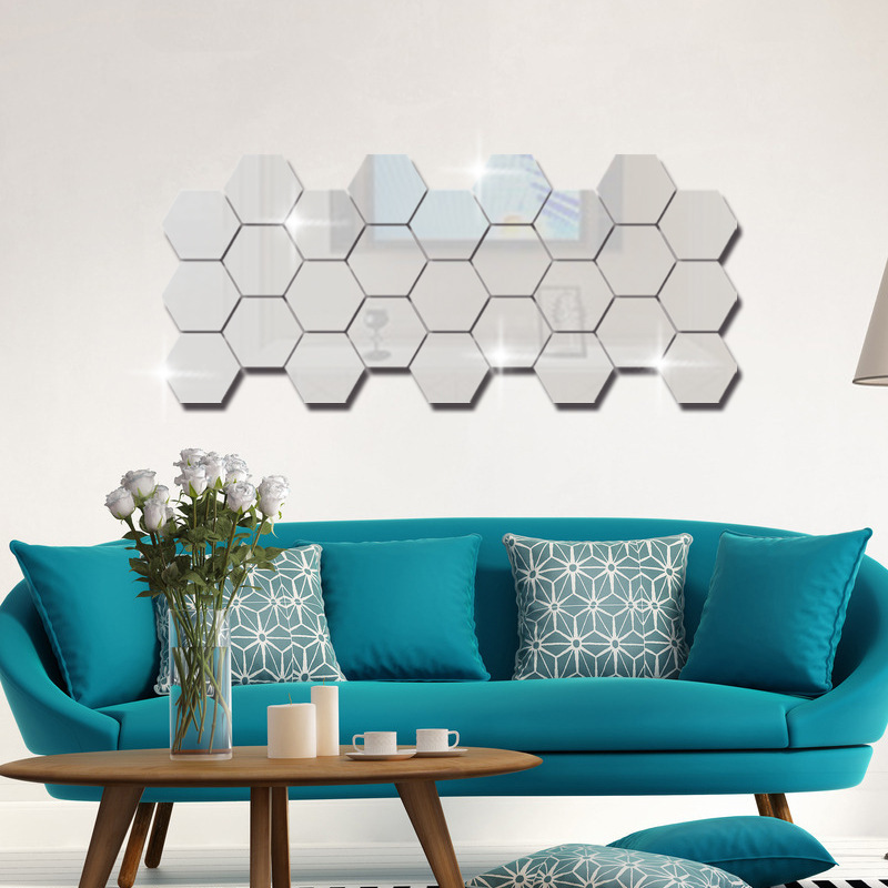 JM006 pegatina de pared de espejo acrílico hexagonal DIY decoración del hogar pegatina de espejo tridimensional impermeable_voghion.com