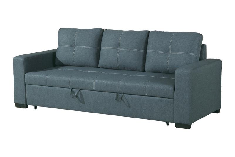 Sofa W Pull Out Bed Convertible Sofa In Blue Grey Polyfiber HS00-F6532_voghion.com