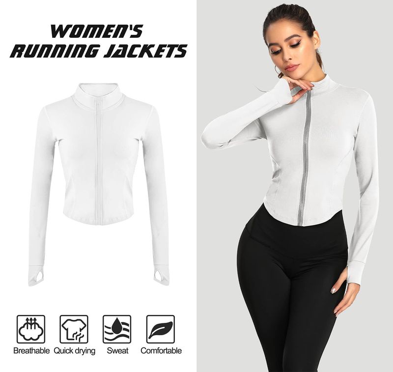 Women's Tracksuit Slim Fit Long Sleeved Fiess Coat Yoga Crop Tops With Thumb Holes Gym Jacket Workout Sweatshirts_voghion.com