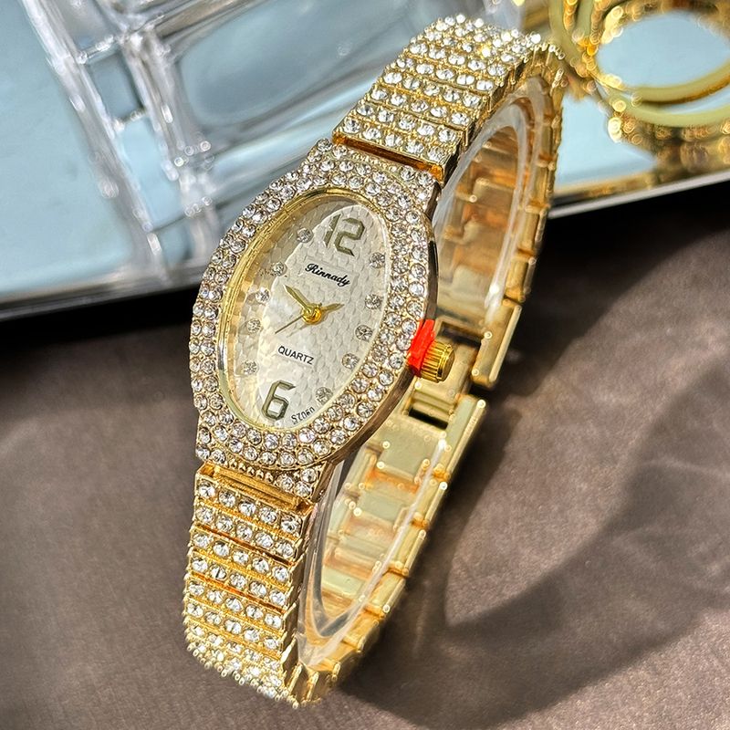 Montre de luxe à quartz pour femme, bracelet en acier, ovale, diamant, numérique, entièrement en diamant, pour le travail quotidien, cadeau d'anniversaire, de Saint-Valentin_voghion.com