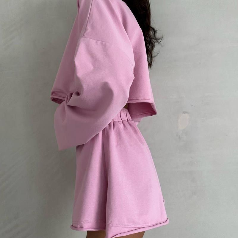 Women's Clothing Casual Loose Sports Suits For Women Long Sleeved Sweatshirt Tops Shorts Two Piece Home Clothes For Women_voghion.com