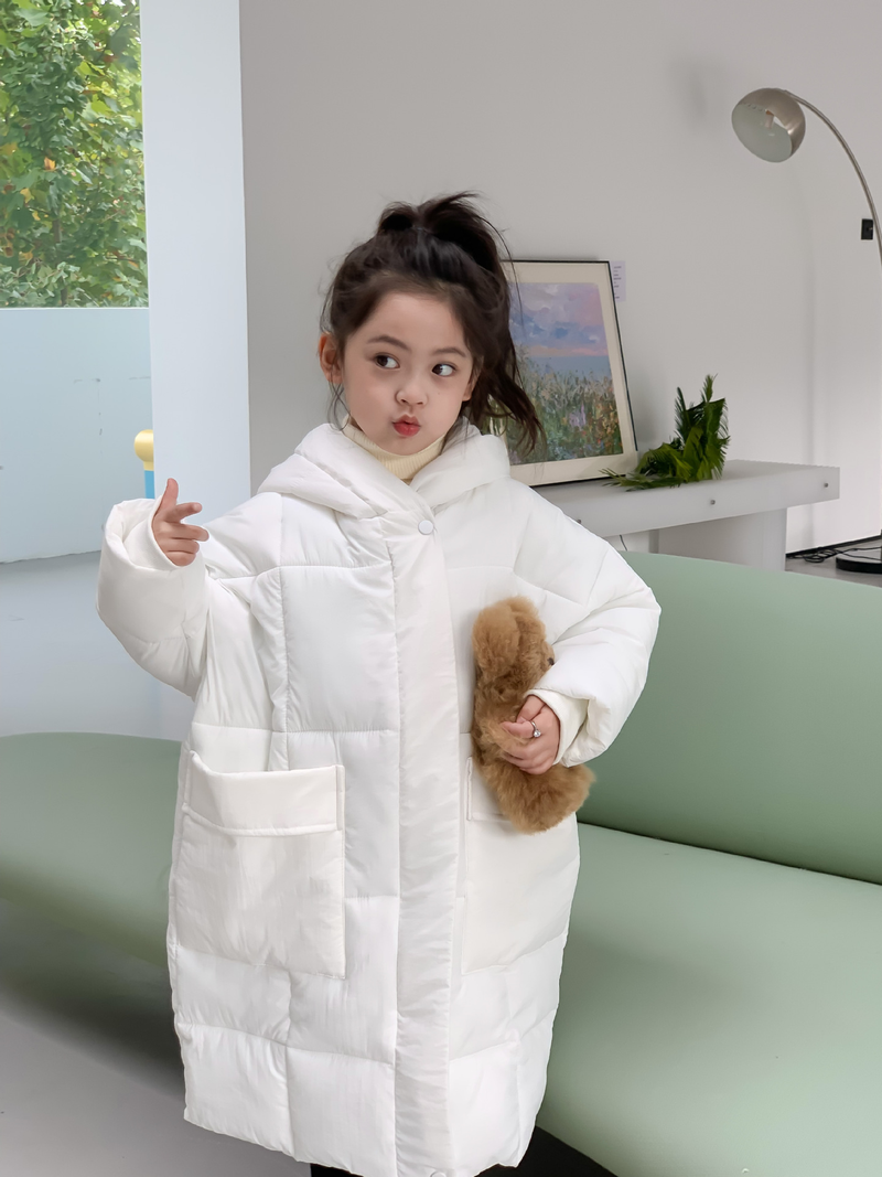 Children's Winter Cotton-padded Jacket For Boys And Girls Rabbit Ears Hooded With Rotator Sleeve Medium Long Cotton-padded Coat_voghion.com