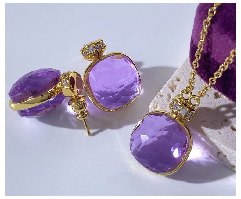 Damessieraden Creatief origineel ontwerp Parfumfles Kristallen enkele bloem ketting Oorbellen Kunstmatige kristal ketting Oorbellen_voghion.com