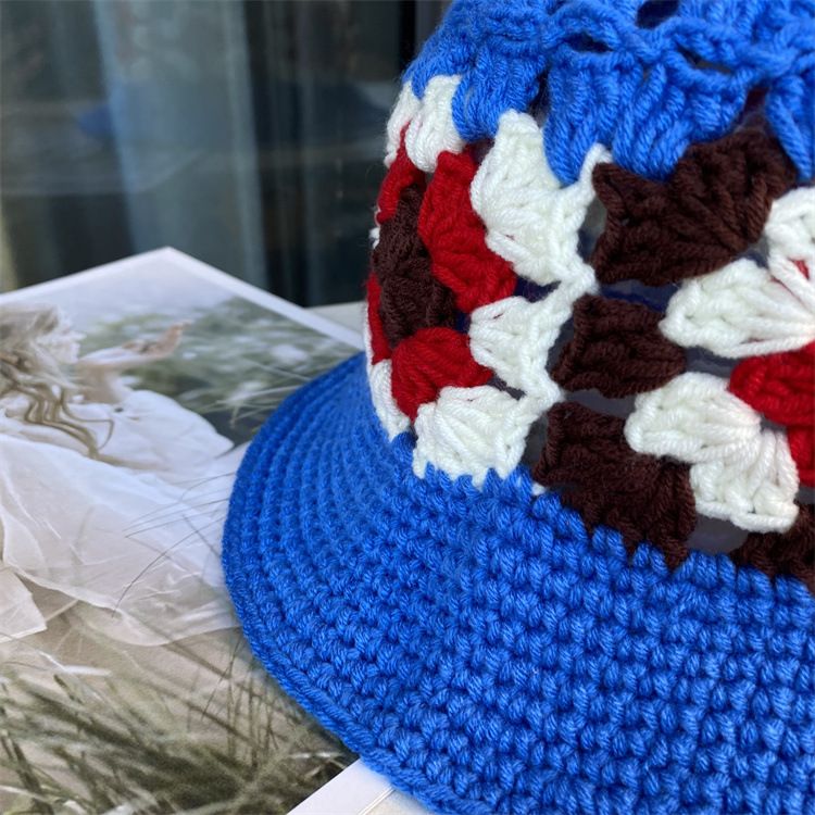 Cappello lavorato a maglia con uncinetto cavo, abbinato ai colori, per donna, autunno e inverno, versatile, piccolo cappello di lana_voghion.com