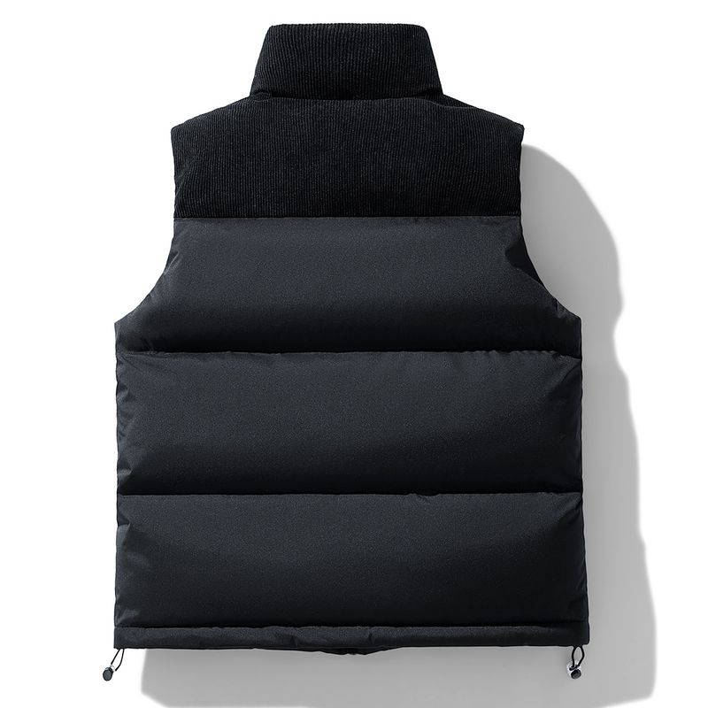 Men's Color-Block Sleeveless Vest, Thickened Warm Winter Waistcoat With Stand Collar & Double Breasted Design_voghion.com