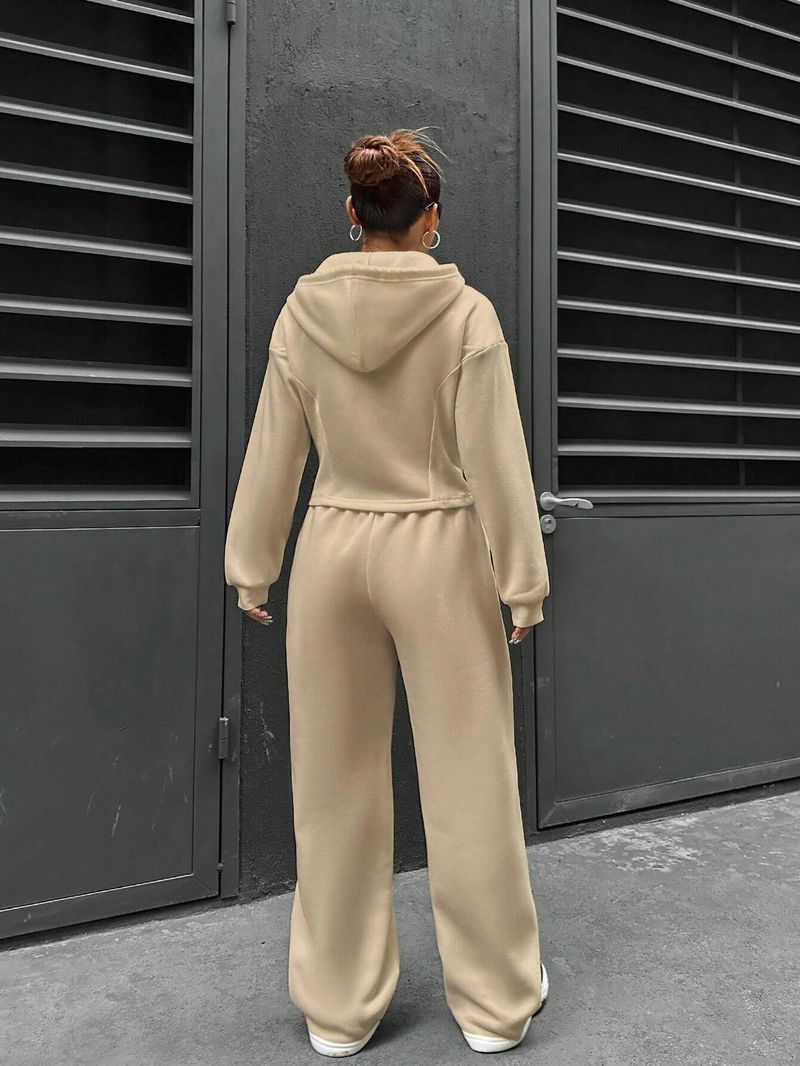 Set coordinati da donna casual due pezzi, ampio, con cappuccio, maniche lunghe, cerniera, vita elasticizzata, pantaloni larghi, tuta da jogging_voghion.com