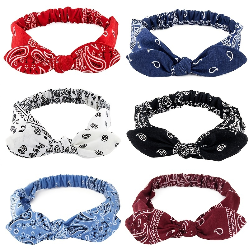 Paisley Print Boho galvos juosta Minkštos galvos juostos Vintage Bowknot elastinės plaukų juostos Plaukų aksesuarai_voghion.com