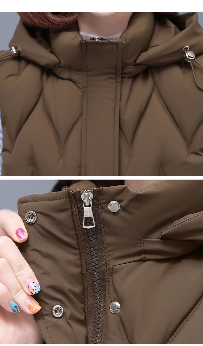Gilet matelassé pour femme avec capuche amovible, veste d'hiver légère et chaude sans manches, doudoune décontractée pour petites et grandes tailles, coque en polyester_voghion.com