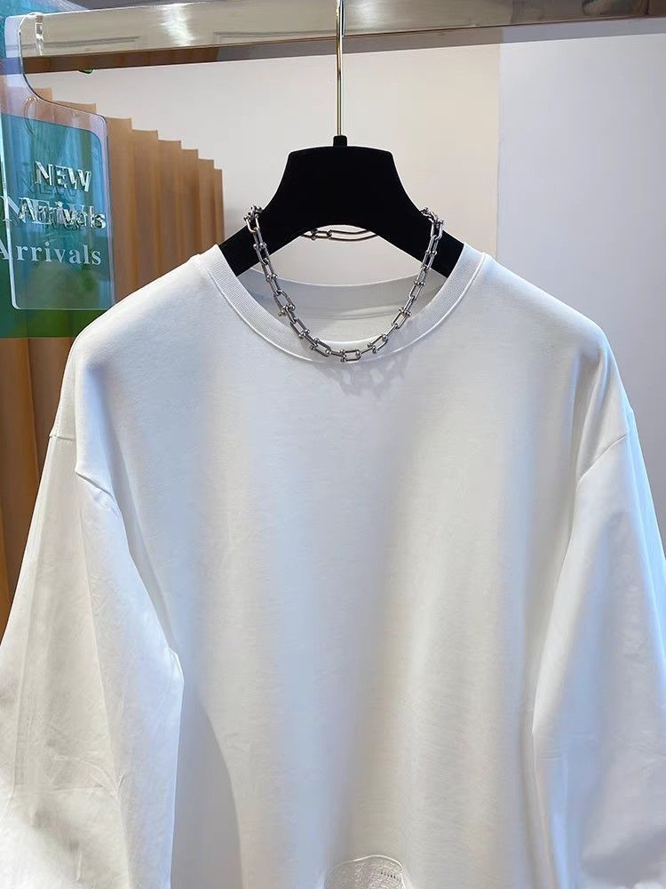 Weißer Kapuzenpullover mit Patchwork-Blasenärmeln aus Spitze für Damen im Frühjahr 2025, mit lockerem Rundhalsausschnitt und T-Shirt-Oberteil_voghion.com