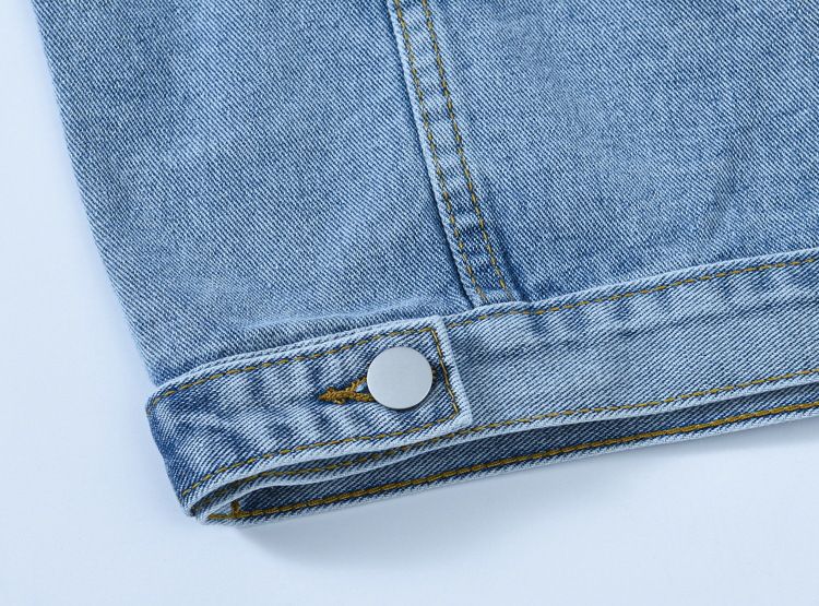 K Nuova giacca retrò in denim blu da donna; top ampio e taglie comode._voghion.com