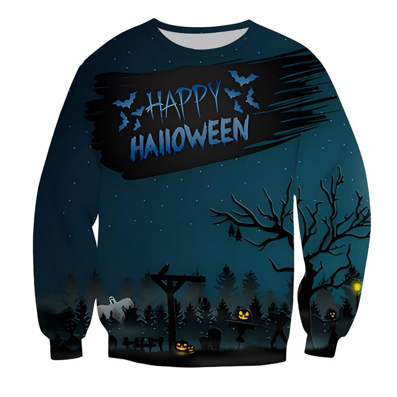 Felpa con cappuccio da uomo con motivo a zucca di Halloween 2025, stampa 3D, girocollo, casual, oversize, con scritta "Happy Halloween"_voghion.com