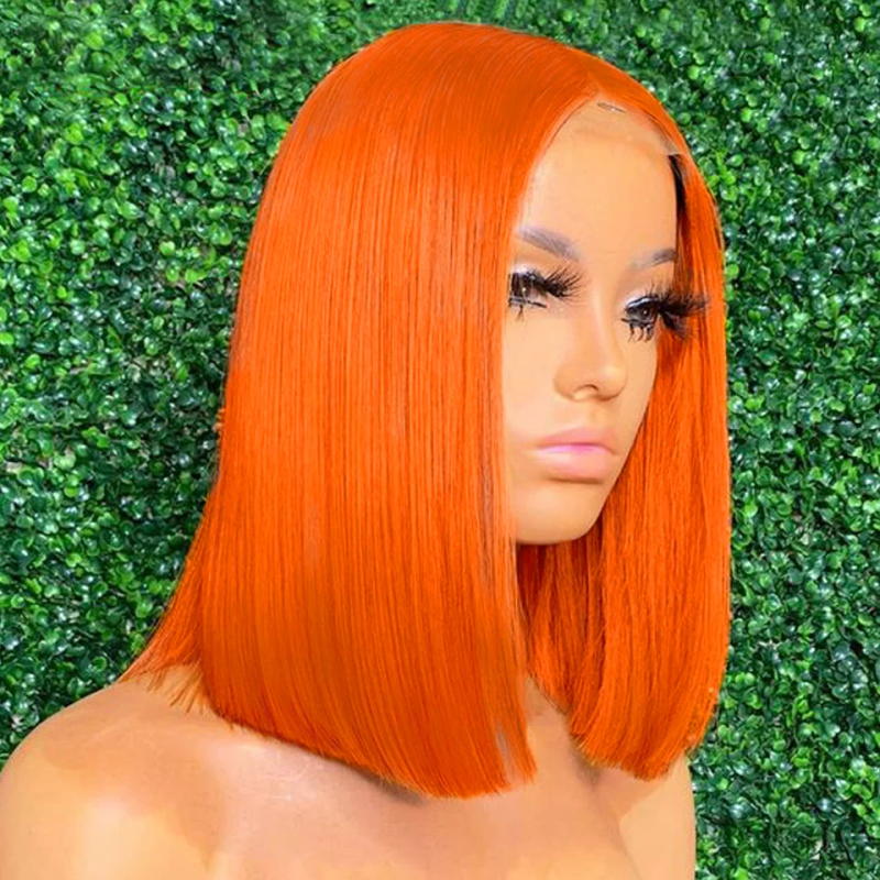 Kurze Bob-Ombre-Perücken aus Echthaar, blond, glatt, mit Spitzenfront_voghion.com